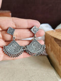 Oxidised Square Motif Silver Plated Dangler Earrings | Sarichka