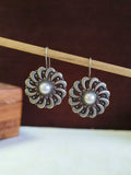 Oxidised Pearl Floral Drop Earrings for Women | Sarichka