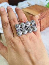 Antique Oxidised Asht Mangal Adjustable Ring | Sarichka