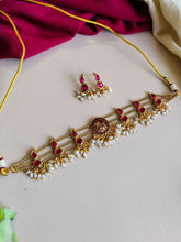 Gold-Plated Red Gemstone Pearl Choker Set | Sarichka