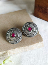 Oxidised Emerald Round Silver Studs | Sarichka
