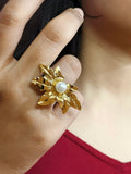 Pearl Floral Stainless Steel Statement Ring | Sarichka