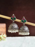 Red-Green Stone Pearl Oxidised Jhumka | Sarichka