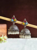 Red-Green Stone Pearl Oxidised Jhumka | Sarichka