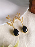 Red Teardrop Stone Golden Leaf Earring | Sarichka