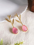 Red Teardrop Stone Golden Leaf Earring | Sarichka