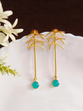 Gold-Plated Aqua Blue Matte Stone Earrings | Sarichka