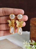 Golden Pearl-Beaded Butterfly Drop Earrings | Sarichka
