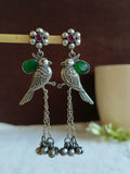 Oxidized Silver Bird Gemstone Dangle Earrings | Sarichka