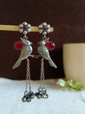 Oxidized Silver Bird Gemstone Dangle Earrings | Sarichka