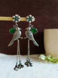 Oxidized Silver Bird Gemstone Dangle Earrings | Sarichka