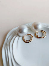 Golden Cotton Pearl Hoop Earrings | Sarichka