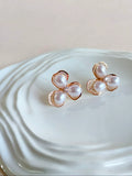 Gold Flower Pearl Anti-Tarnish Stud Earrings | Sarichka