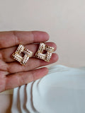 Gold Plated Textured Geometric Stud Earrings | Sarichka