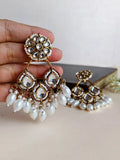 Gold Polki Diamond Pearl Dangler Earrings | Sarichka