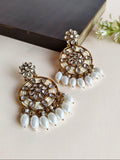 Golden Polki Kundan White Bead Danglers | Sarichka