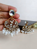 Gold Plated Polki Pearl Chandelier Earrings | Sarichka