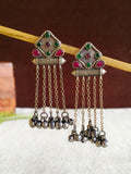 Oxidised Silver Long Gemstone Dangler Earrings | Sarichka