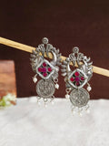 Silver oxidized Peacock Coin motifs Earrings | Sarichka