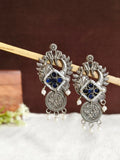 Silver oxidized Peacock Coin motifs Earrings | Sarichka