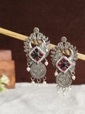 Silver oxidized Peacock Coin motifs Earrings | Sarichka