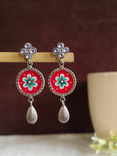 Handpainted Floral Print Oxidised Earrings | Sarichka