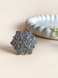 Oxidized Silver Plated Lotus Om Ring | Sarichka