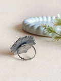 Oxidized Silver Plated Lotus Om Ring | Sarichka
