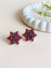 Silver Replica Gemstone Floral Studs 5x7 | Sarichka