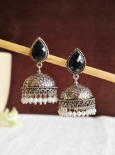 German Silver Oxidised Pan Pearl Jhumka Earrings for Tradition | Sarichka