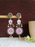 Oxidized Silver Meenakari Ghungroo Earrings