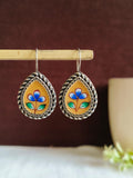 Oxidized Silver Floral Hand-Painted Earring