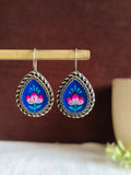 Oxidized Silver Floral Hand-Painted Earring
