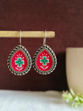 Oxidized Silver Floral Hand-Painted Earring