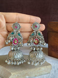 Oxidized Silver Peacock Jhumka Earrings | Sarichka