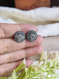 Oxidized Spiritual Mata Ji Stud Earrings - Shop Sarichka Fashion
