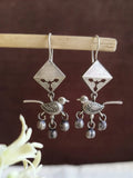 Silver Oxidised Bird Hook Earrings with Metal Ghungroos | Sarichka