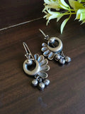 Oxidized Peacock Hook Earrings with Ghungroo Detailing | Sarichka