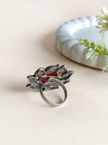 Stone Stud Lotus Oxidised Rings | Sarichka