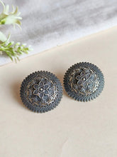 Silver Oxidized Floral Round Stud Earrings | Sarichka