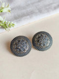 Silver Oxidized Floral Round Stud Earrings | Sarichka