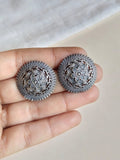 Silver Oxidized Floral Round Stud Earrings | Sarichka