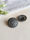 Silver Oxidized Floral Round Stud Earrings | Sarichka