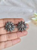 Silver Oxidised Floral Stud Earrings | Sarichka