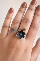Kamal Phool Oxidized Adjustable Statement Ring | Sarichka