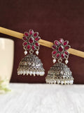Oxidised Pearl & Stone Jhumka Earrings for Elegant Occasions | Sarichka