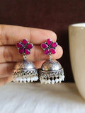 German Silver High-Quality Pearl Floral Jhumka Earrings Ethnic Wear | Sarichka