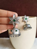 Silver Oxidized Flower Jhumka Earrings for Navratri Festivities | Sarichka