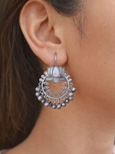 Antique Lotus Floral Oxidised Hook Earrings | Sarichka Fashion
