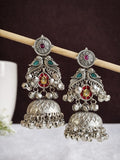Oxidized Silver Peacock Jhumka Earrings | Sarichka
